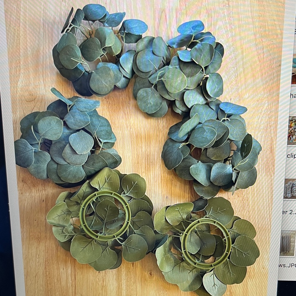 6 Artificial Eucalyptus Vase or Candle Rings
